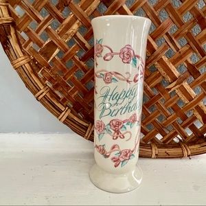 Vintage Happy Birthday Floral Roses Vase!